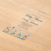 Invitations En Acrylique Baby shower Fleur sauvage Dusty Blue Peach (Poser)