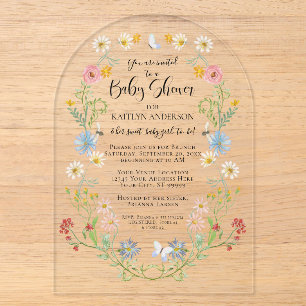 Invitations En Acrylique Baby Shower Fleur Sauvage Florale Abeilles Aquarel