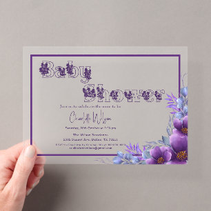 Invitations En Acrylique Baby Shower Fleur Violet Aquarelle Mignonne
