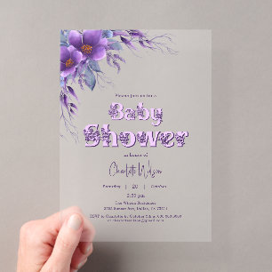 Invitations En Acrylique Baby shower Fleur violette aquarelle