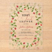 Invitations En Acrylique Baby shower Fleurs de fraises rouges sucrées (Recto)
