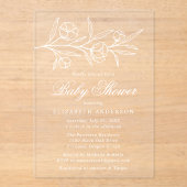 Invitations En Acrylique Baby shower floral blanc esquissé (Recto)