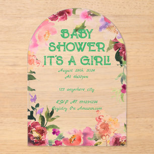 INVITATIONS EN ACRYLIQUE BABY SHOWER FLORAL BLUSH