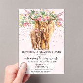 Invitations En Acrylique Baby shower floral de vache rose Highland (In situ (ordinateur de poche))