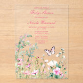 Invitations En Acrylique Baby shower floral du papillon vert du printemps (Recto)