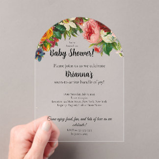 Invitations En Acrylique Baby shower floral élégant et moderne