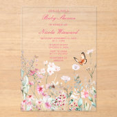 Invitations En Acrylique Baby shower floral rose profond du printemps (Recto)