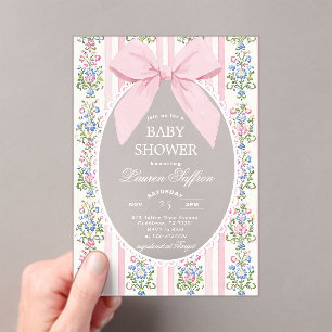 Invitations En Acrylique Baby shower floral Whimsical Rose Bow