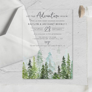 Invitations En Acrylique Baby shower forestier de pins d'aquarelle