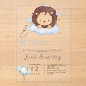 Invitations En Acrylique Baby shower Garçon espagnol Lion Qr Code Baby Regi (Recto)