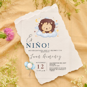 Invitations En Acrylique Baby shower Garçon espagnol Lion Qr Code Baby Regi