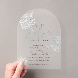 Invitations En Acrylique Baby Shower Garçon Flocon de Neige d'Argent Hiver