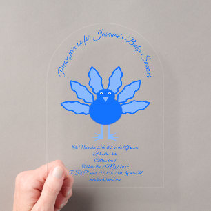 Invitations En Acrylique Baby Shower Garçon Mignon Dindon de Thanksgiving B
