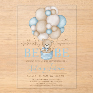 Invitations En Acrylique Baby shower Garçon Ours Acrilic