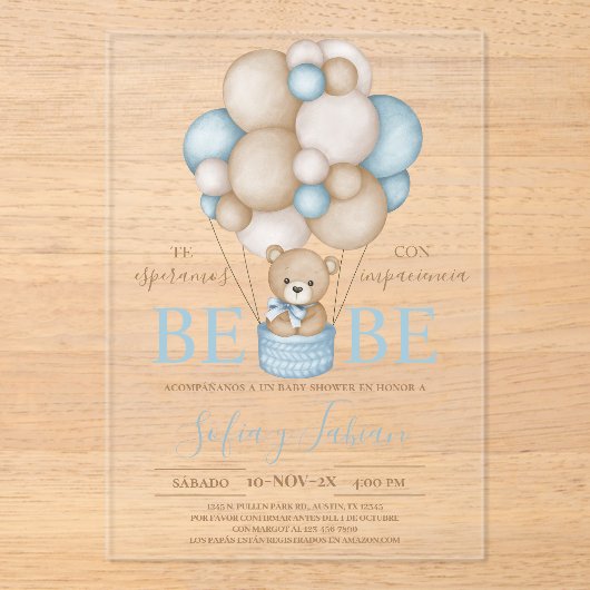Invitations En Acrylique Baby shower Garçon Ours Acrilic (Recto)