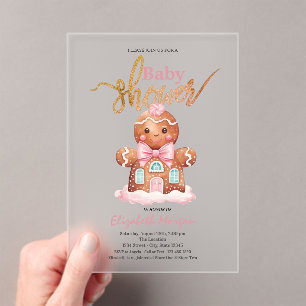 Invitations En Acrylique Baby Shower Gingerbread Roseau Aquarelle