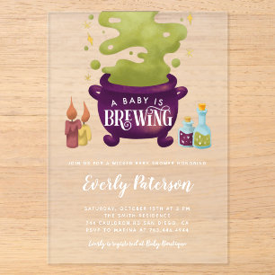 Invitations En Acrylique Baby Shower Halloween Brew de Sorcière
