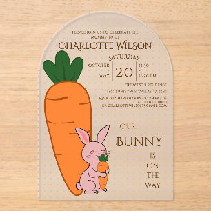 Invitations En Acrylique Baby Shower Lapin Mignon & Carotte