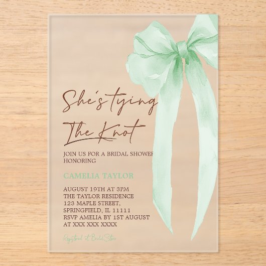 Invitations En Acrylique Baby Shower Mariage Ruban Vert (Recto)