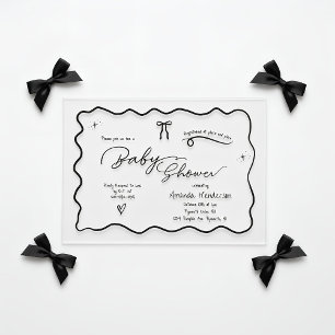 Invitations En Acrylique Baby Shower Minimaliste Moderne Élégant Noir Blanc