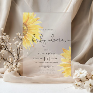 Invitations En Acrylique Baby Shower Minimaliste Rustique Tournesol
