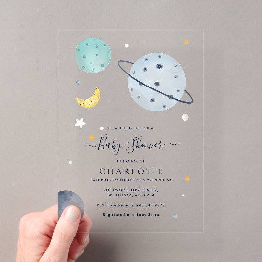 Invitations En Acrylique Baby Shower Moderne dans l'Espace (In situ (ordinateur de poche))