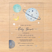 Invitations En Acrylique Baby Shower Moderne dans l'Espace (Recto)