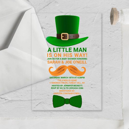 Invitations En Acrylique Baby shower moderne de la Saint Patrick de Leprech