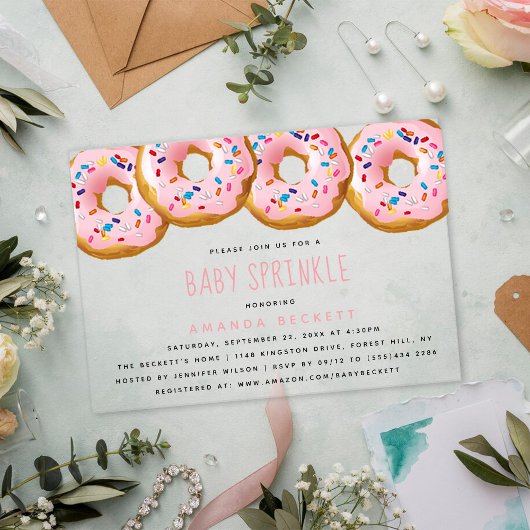 Invitations En Acrylique Baby shower moderne Filles de Donut Saupoudrer