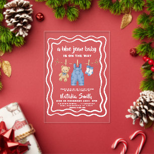 Invitations En Acrylique Baby Shower Moderne Jean Bleu Denim