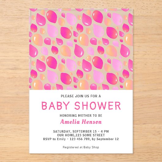 Invitations En Acrylique Baby shower Motif de bimbo rose Balloon (Recto)