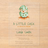 Invitations En Acrylique Baby shower neutre vert d'éclosion d'oiseaux migno (Recto)