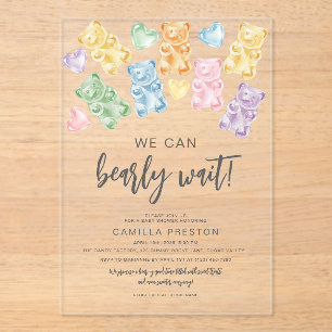Invitations En Acrylique Baby Shower Ours en Gélatine Aquarelle