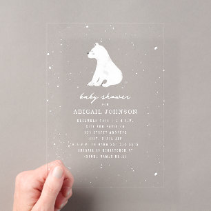 Invitations En Acrylique Baby Shower Ours Polaire Hiver Neige Neutre