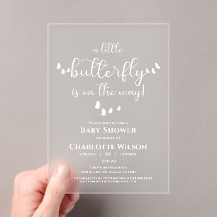 Invitations En Acrylique Baby Shower papillon calligraphie minimaliste mode