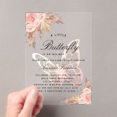 Invitations En Acrylique Baby shower papillon rose fille pampas herbe clair (In situ (ordinateur de poche))