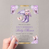 Invitations En Acrylique Baby shower parapluie de printemps violet et or (In situ (ordinateur de poche))