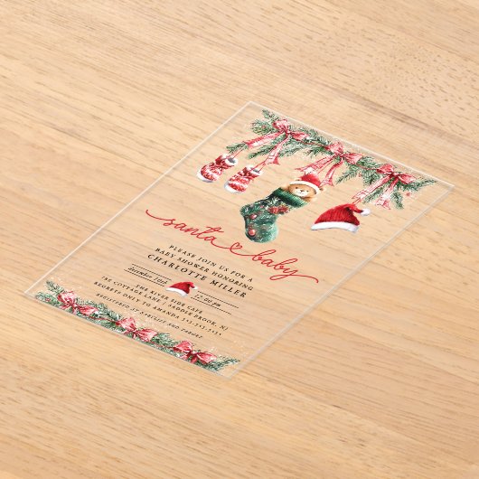 Invitations En Acrylique Baby shower père Noël Sweet Arrival (Poser)