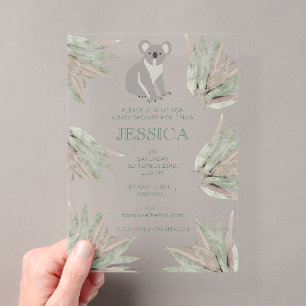 Invitations En Acrylique Baby Shower Personnalisé Mignon Koala Eucalyptus