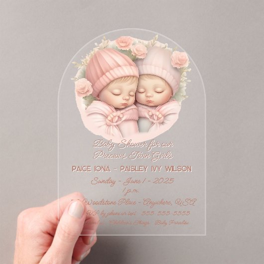 Invitations En Acrylique Baby Shower pour de précieuses jumelles (In situ (ordinateur de poche))