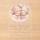 Invitations En Acrylique Baby Shower pour de précieuses jumelles (Recto)
