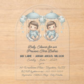 Invitations En Acrylique Baby shower pour Precious Twin Boy Baby (Recto)