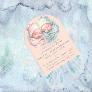 Invitations En Acrylique Baby shower pour Precious Twin Girl and Boy Baby