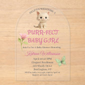 Invitations En Acrylique Baby shower Purr-fect bébé fille chaton (Recto)