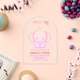 Invitations En Acrylique Baby shower rose Eléphant Cute Personnalisé