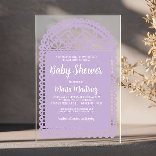 Invitations En Acrylique Baby shower rose inspiré par Papel Picado