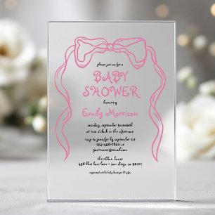 Invitations En Acrylique Baby Shower Rose Pâle Ruban Fantaisiste et Origina