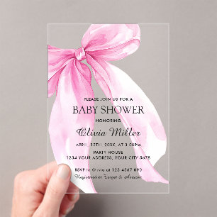 Invitations En Acrylique Baby Shower Ruban Arc-en-ciel Rose