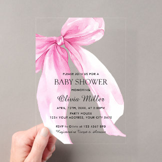 Invitations En Acrylique Baby Shower Ruban Arc-en-ciel Rose
