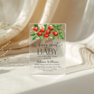 Invitations En Acrylique Baby Shower Rustique aux Fraises Sucrées